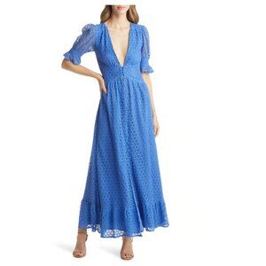 Vici Lace Puff Sleeve‎ Maxi Dress Blue XS